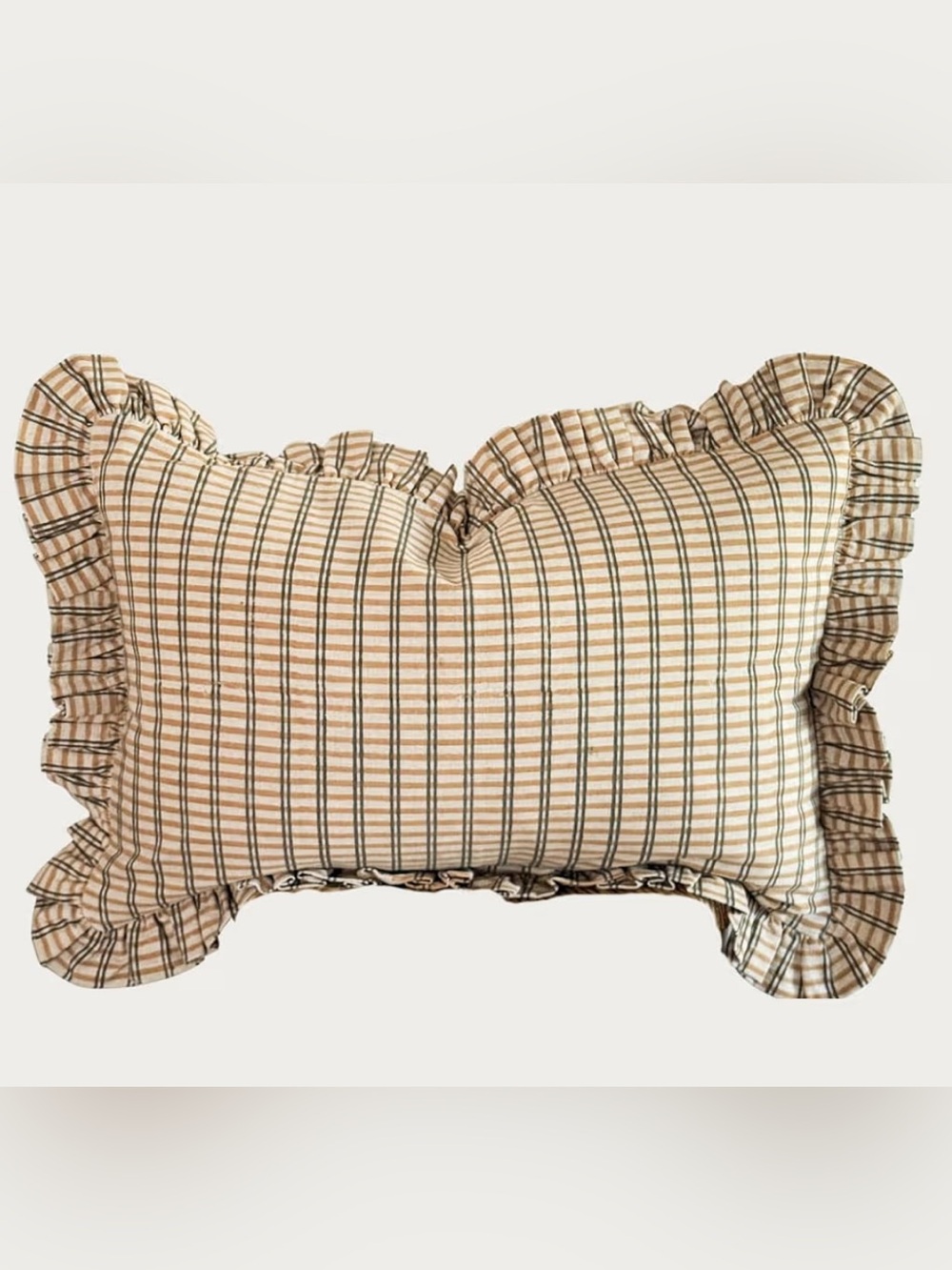 Striped Ruffle Accent Pillow Cover in Beige Orange and Black Mitti